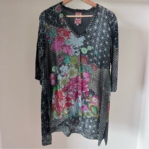 Johnny Was Tani Eyelet Floral V-Neck Tunic